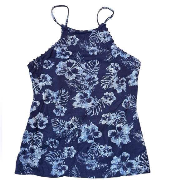 Tommy Bahama Island Cays Chambray Blossom Reversible High Neck Tankini Top